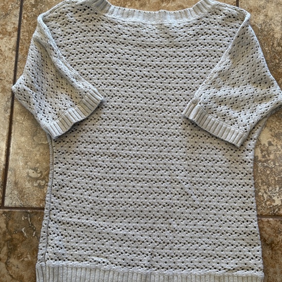 Open knit tan beige short sleeve ladies womens sweater size small top blouse - Picture 5 of 5